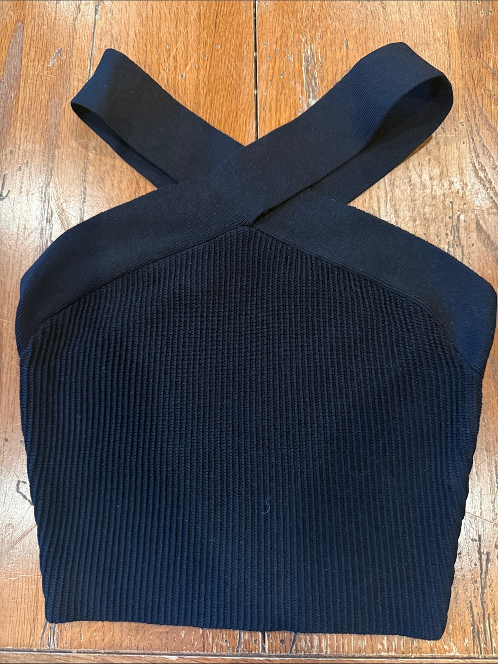 Sleeveless Black Ribbed Cross-Strap Women's Dress